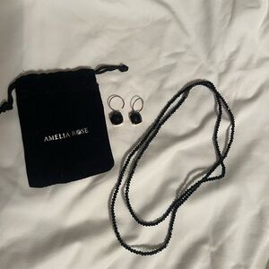 NEW Amelia Rose black beaded necklace and black stone earrings